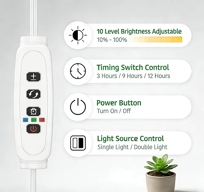 Grow Lights for Indoor Plants 2-Head Full Spectrum LED Plant Light with Stand 67 Adjustable Height 3/9/12H Timer 10 Dimmable Levels &amp 3 Lighting Modes