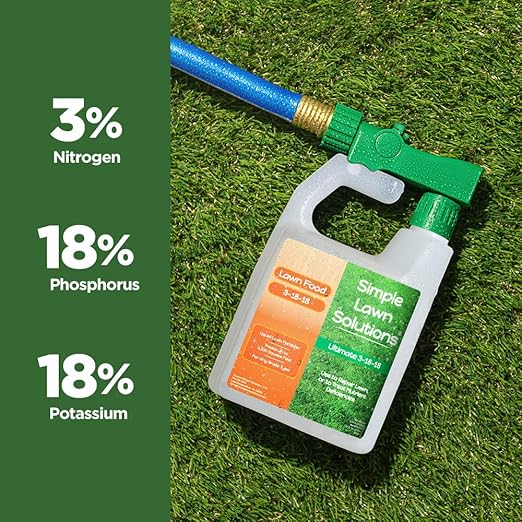 Ultimate 3-18-18 NPK- Lawn Food Quality Liquid Fertilizer- Easy to Use Concentrated Spray- Any Grass Type- Summer &amp Fall Nutrients- Simple Lawn Solutions - Turf Hardiness &amp Root Vigor (32 Ounc
