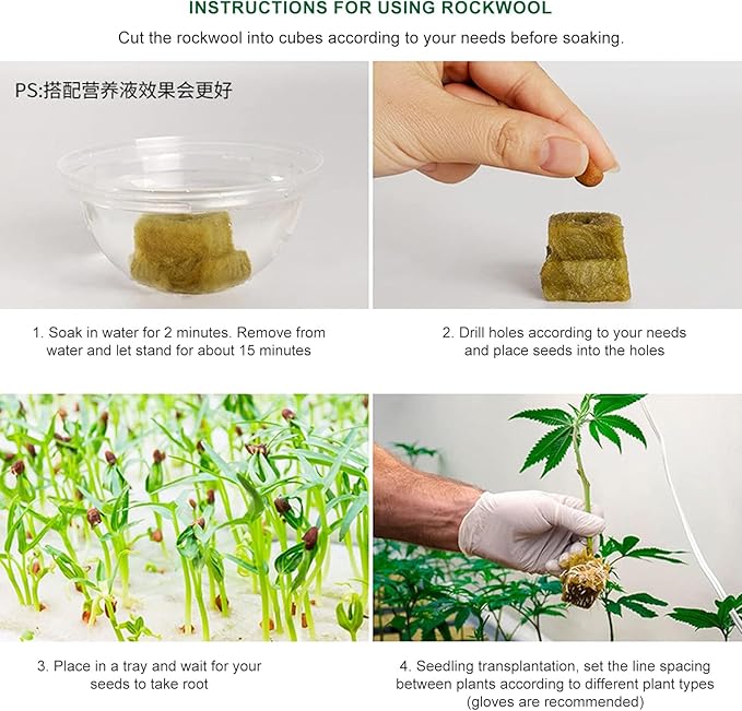 Rock Wool Hydroponic Grow Media Cubes Garden Seedling Block Water Cultivation Seeding Sowing Germination Culture Substrate