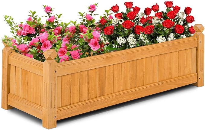 IRONMAX Raised Garden Beds 43.5 X 16 X 14 Wooden Planters for Outdoor Plants Vegetable Flowers Herbs Elevated Planter Boxes with Drainage Holes for Patio Backyard Balcony