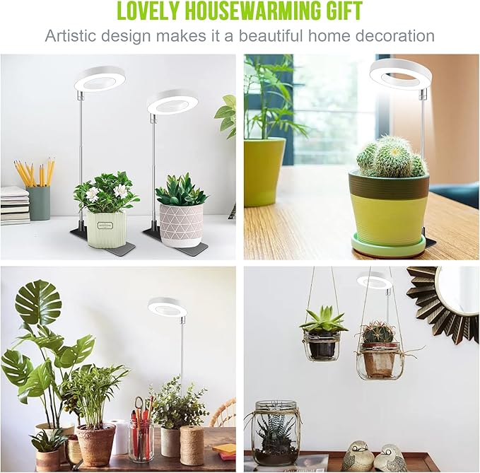 Grow Lights for Indoor Plants 48 LEDs Full Spectrum Halo Plant Grow Light Height Adjustable Growing Lamp with Detachable Base 3/9/12Hrs Timer 10 Brightness 3 Color Modes 5 Pack