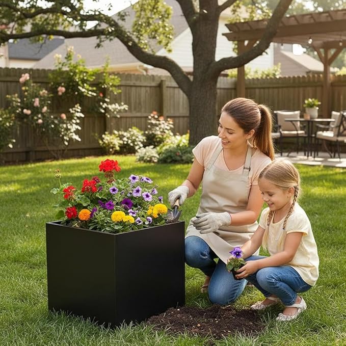Galvanized Steel Raised Garden Bed 26x26x26 Inch Large Elevated Planter Box for Vegetables Outdoor Metal Grow Box Minimalist Anti-Rust Steel Planter Box Patio-Balcony-Backyard