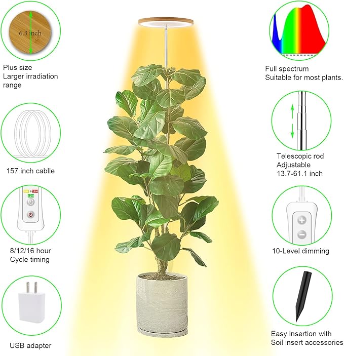 yadoker Plant Grow Light LED Growing Light Full Spectrum for Indoor PlantsHeight Adjustable Automatic Timer 5V Low Safe VoltageIdea for Large Plant Light