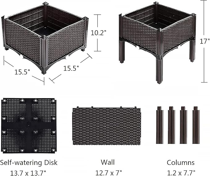 Raised Garden Bed Kit Elevated Planter Boxes for Outdoor Flower Balcony Vegetable Grow Planting Container Brown with Self-Watering Disks