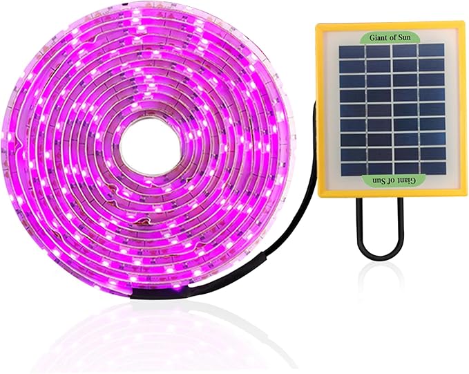 Solar Powered Grow Lights 16.4ft Plants Light Strip with Solar Panel Full Spectrum Fast Heat Dissipation Heat Lamp for Outdoor Indoor Garden Greenhouse