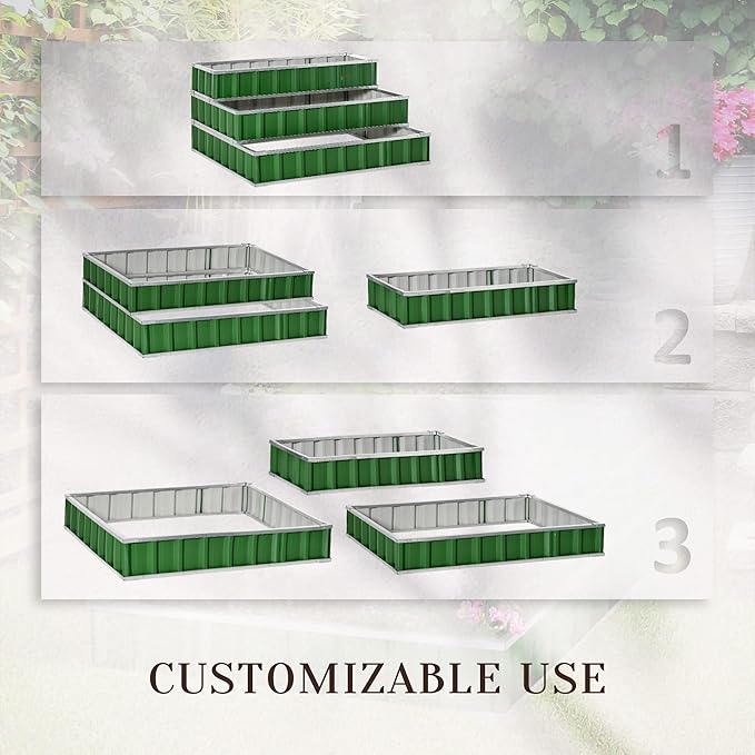 3 Tier Raised Garden Bed Color Steel Raised Garden Bed w Pair of Glove 47''x 47''x 25'' for Backyard Patio to Grow Vegetables Herbs and Flowers Green