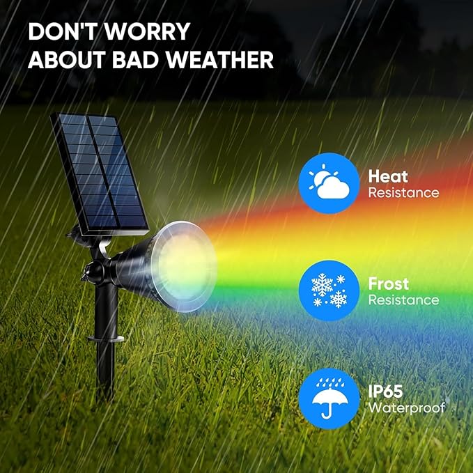 KEV Solar Spot Lights Outdoor18 LEDs Color Changing RGB Solar Flood Lights with 8 Modes &ampIPX65 WaterproofHalloween Solar Spotlight for Driveway/Backyard/Landscape/Tree(Multicolor2 Pack)