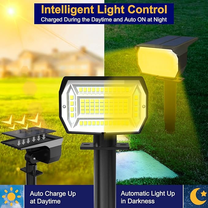 LOTMOS Solar Spot Lights Outdoor Waterproof IP67 10 Pack Landscape Spotlights with 72 LEDs3 Modes/ 2-in-1/Auto On/Off Solar Powered Flood Lights for Outside Garden Lawn Patio Driveway (Warm White)