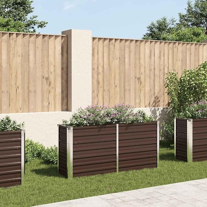Raised Garden Bed Brown 63x15.7x30.3 Galvanized Steel Planter Box Elevated Outdoor Raised Flower Vegetable Bed for Patio