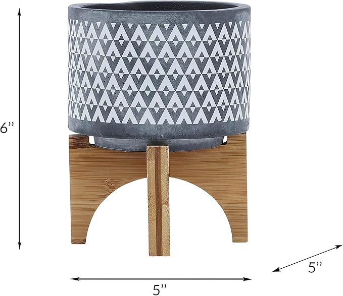 Ceramic 5 Planter ON Wooden Stand Gray YW993