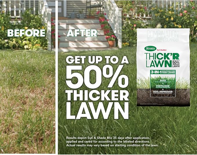 Scotts Turf Builder Thick'R Lawn Tall Fescue Mix Combination Seed Fertilizer and Soil Improver Thickens Thin Grass 12 lbs. (2-Pack)