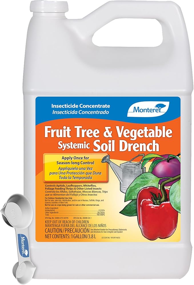 Monterey Fruit Tree &amp Vegetable Systemic Soil Drench Bundled with Garden Measure Spoon Apply Once for Season Long Control Imidacloprid Systemic Insecticide - 1 Gallon