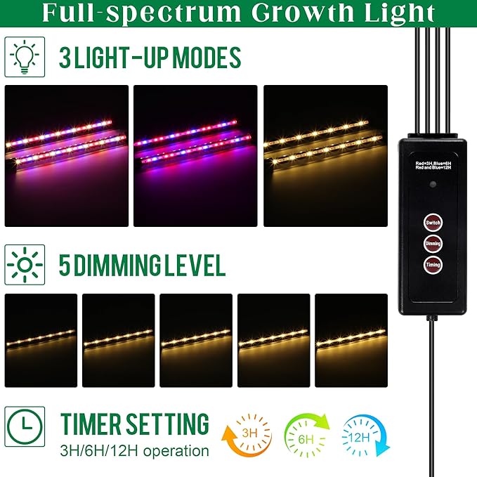 2 Set Seed Starter Kit 40-Cell Seed Starter Tray with Grow Light Full Spectrum Seedling Heat Mat 40 Peat Pellets Seed Starting Soil Plant Label Garden Tool for Germination Seeds Growing Black
