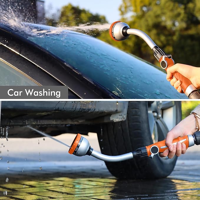 RESTMO Watering Wand Heavy Duty Metal Garden Hose Wand with 10 Spray Patterns 15-Inch Long Hose Nozzle Sprayer with Thumb Flow Control Ideal to Water Hanging Baskets and Shrubs Orange