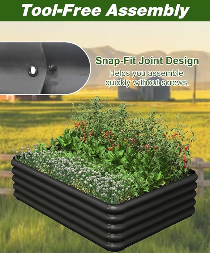 4.3x3.0x1.0ft Raised Garden Bed Kit for Outdoor PP Material Planter Boxes Large Garden Box Flower Bed with Easy Assembly Gardening Containers for Vegetables Flowers Herbs Black