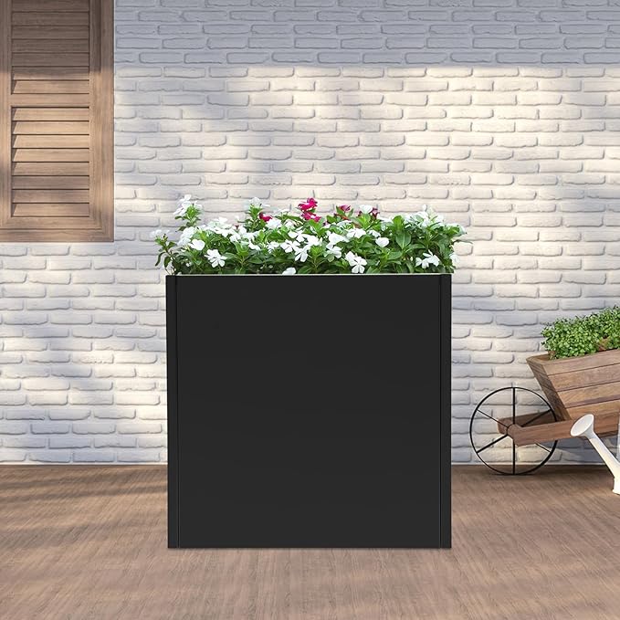 Raised Garden Bed 26 * 26 * 26inSteel Square Planter Flower Box for Indoor Outdoor Balconies Gardens Decks Patios Decks Front Porches (26 * 26 * 26in)