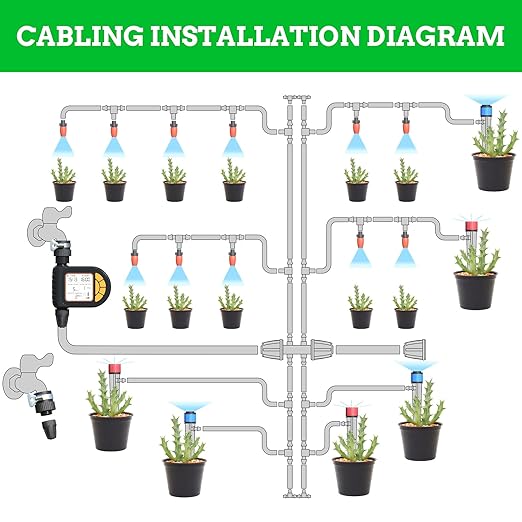 Automatic Drip Irrigation System Kit - 226FT with LCD Timer 3 Sprayer Types Automatic Garden Watering System 1/2 Inch Hose 1/4 Inch Distribution Tubing Garden Watering Solution for Outdoor Plants