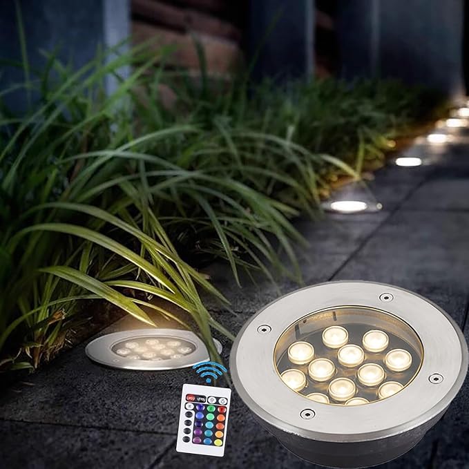 LED Landscape Lights - Outdoor Buried Lights Round Ground Lights IP67 Waterproof Recessed LED Spotlight for Deck Driveway Patio Pathway Lawn Landscape LightiRgb-6W