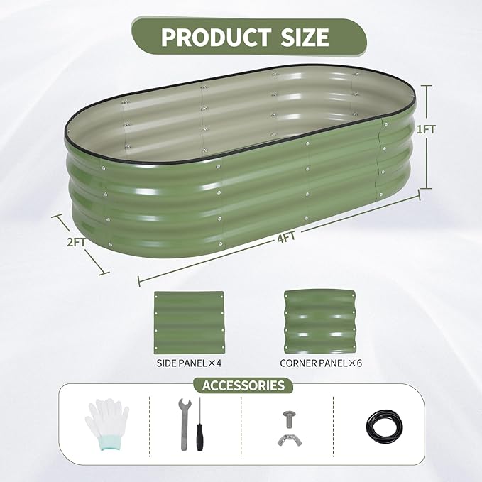 Galvanized Raised Garden Bed Outdoor- 2 Pcs Raised Beds for Gardening| Metal Planter Box Steel Raised Garden Bed Kit with Gloves for Vegetables Flower Herbs (4x2x1FT Green)