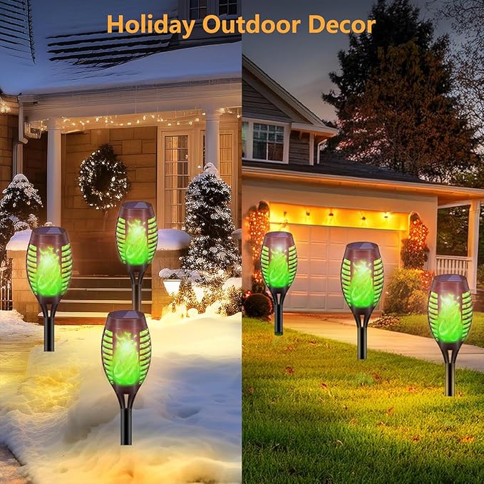 Solar Torch Lights Outdoor Flickering Flame Effect Waterproof Green Flame Landscape Path Garden Decoration 20 Inches (12)