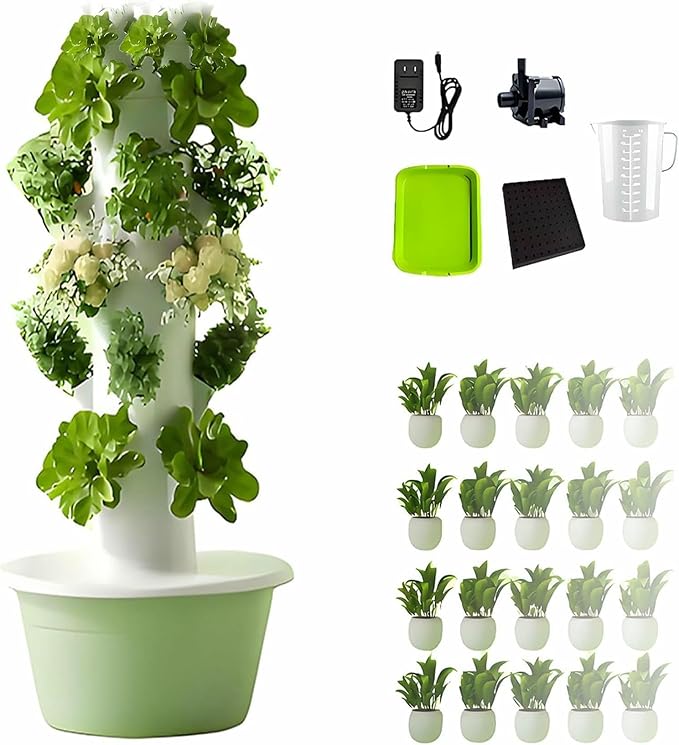 Hydroponic Tower Growing Sytem with Pump and Movable Water Tank Indoor Vertical Gardening Grow Kit for Indoor Herbs Fruits and Vegetables-*