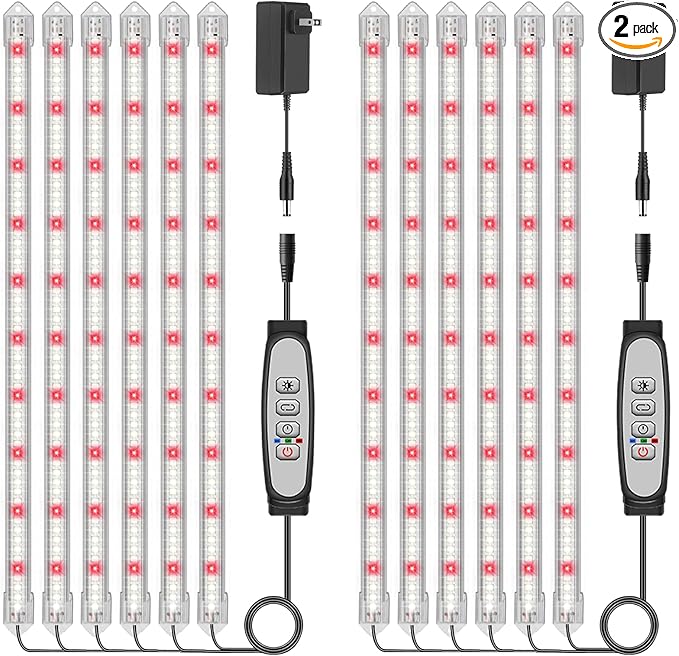 6-Bar Grow Light Strips for Indoor Plants 16 Full Spectrum Plant Lights 6500K Sunlike Grow Lights with 6/12/18H Timer 5-Level Dimmable for Indoor Growing (2 Pack)