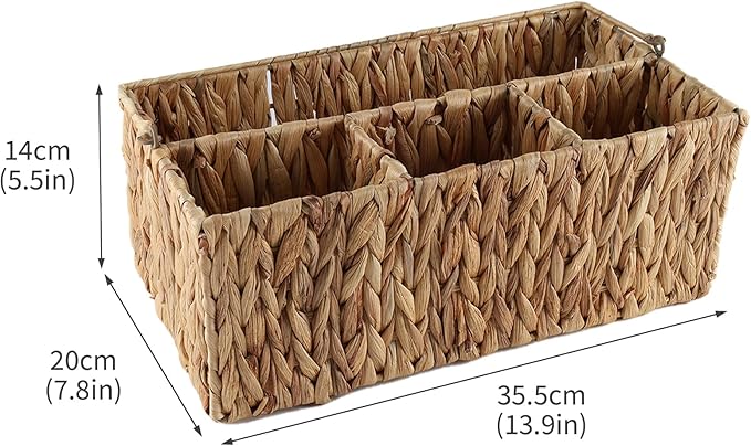 Garden Tools Woven BasketGarden Tool Organizer with HandleWicker Storage Basket with 4 CompartmentsPruning ShearsGlovesShovelGardening Gifts for Women Men14 L X 8 W X 5.5 H