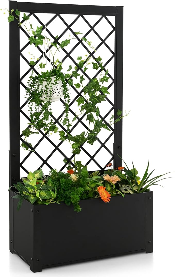 Giantex Raised Garden Bed with Trellis 44 Metal Vertical Planter with Garden Trellis Diamond Lattice for Vine Plant Flower Climbing Indoor &amp Outdoor Use for Yard Garden Balcony