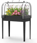 Raised Garden Bed with Cover and Legs Large Metal Elevated Growing Planter Box for Outdoor Vegetables and Flowers Black