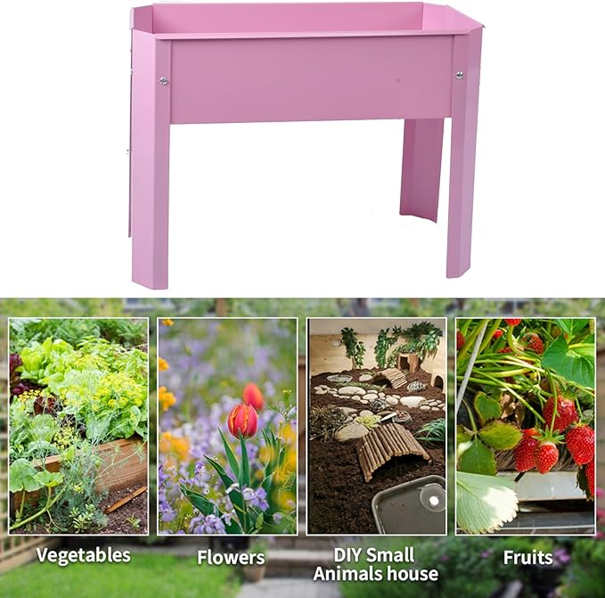 Galvanized Raised Garden Bed 24x10.5x17.5 Inch 2pcs Elevated Metal Planter Box with Legs for Vegetable Flower Herb Outdoors Backyard Patio Balcony 2pcs Pink