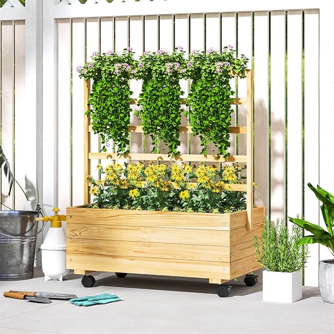 Raised Garden Planter Outdoor Garden Raised Bed Vegetable Flower Planter Raised Stand for Garden Grow Your Own Herb GardenRaised Garden Bed Outdoor Planter Box &amp Plant Stand with Climbing Rack