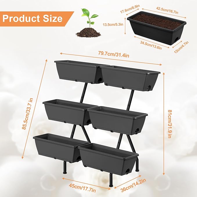 Raised Garden Beds with 6 Garden Planter Boxes Indoor Outdoor Vertical Raised Bed for Gardening Standing Planter Box with Legs 3 Tier Elevated Herbs Flowers Garden Planter for Patio Balcony Gray