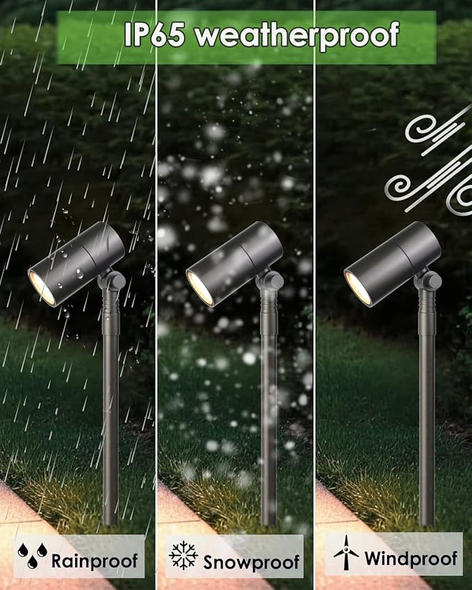 Low Voltage Landscape Path Light Kits Lights Paths and Garden Bed Also be Used for Uplights Light up Walls and Trees Cast Aluminum Body Free 5W 12V MR16 LED Bulb and ABS Stake 2-Pack