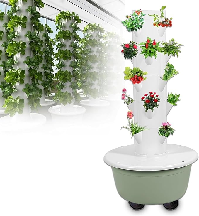 Stackable Plant Tower Vertical Tower Planters Hydroponic Tower Balcony Hydroponic Growing Systems Hydro Culture Grow Tower Leaning Tower of Herbs A(28Pots)