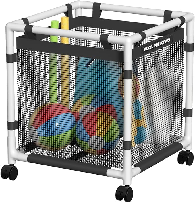 Pool Storage Bin 45 Gallons Holder for Noodles Toys Floats Towels Mesh Organizer for Swimming Equipments Mini Style