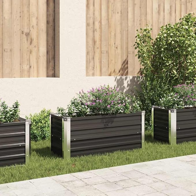 Garden Raised Bed Outdoor planters Planter Boxes Outdoor Garden Bed Suitable for Backyard Flowers Restaurants Patios Anthracite 39.4x15.7x17.7 Galvanized Steel