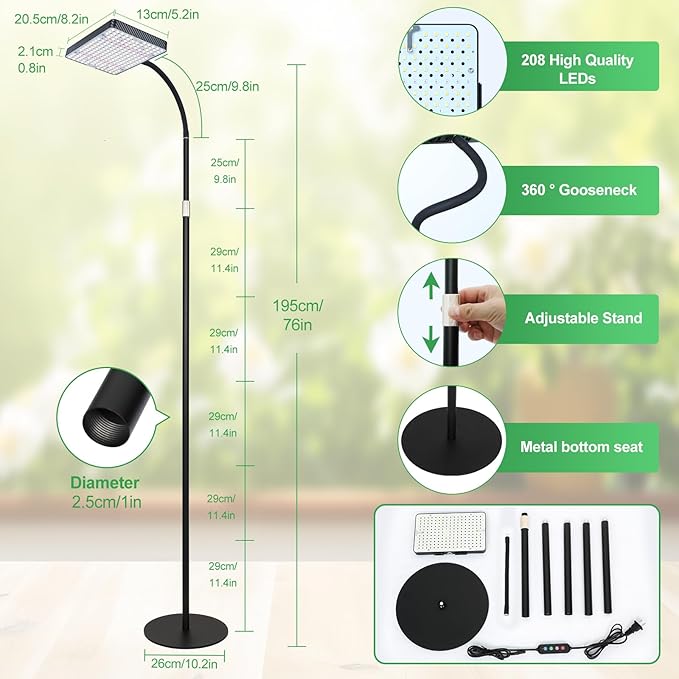 2026 Full Spectrum Floor Lamp Grow Light 25 Watt Bright Grow Lights for Indoor Tall Plants Bonsai Tree Auto On/Off Daily Timer(4/8/12/16/20H) Adjustable Stand 24-78