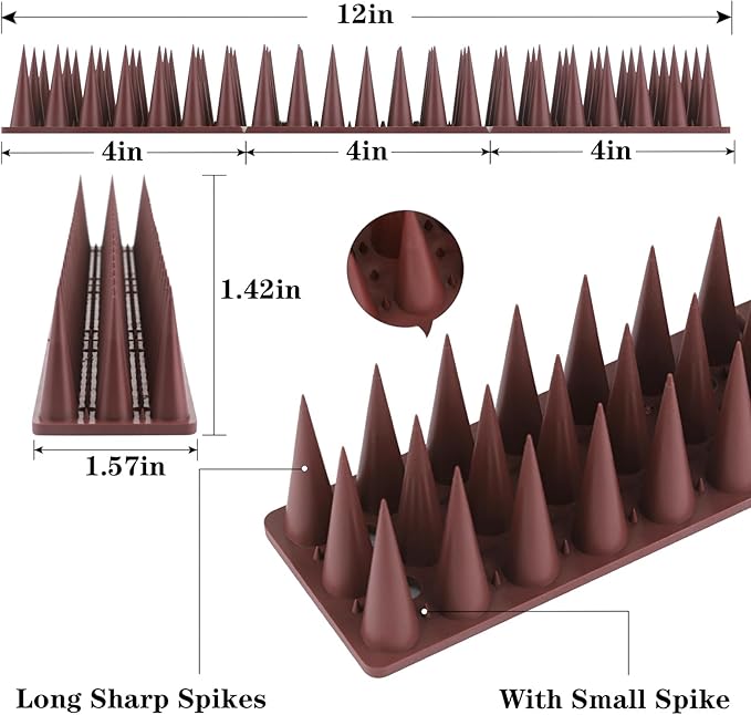 Bird Spikes 40 Pack Pigeon Squirrel Raccoon Cat Deterrent Spike Outside Anti Birds Defender Outdoor to Keep Robin Away Roof Fence Window Nest 37.6 Feet(11.4m) Brown