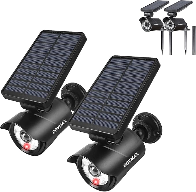 COVMAX Solar Spot Lights Outdoor 2-in-1 Wall Light Wireless Solar Flood Light for Yard Garden Driveway Porch Walkway Pack of 2 Black