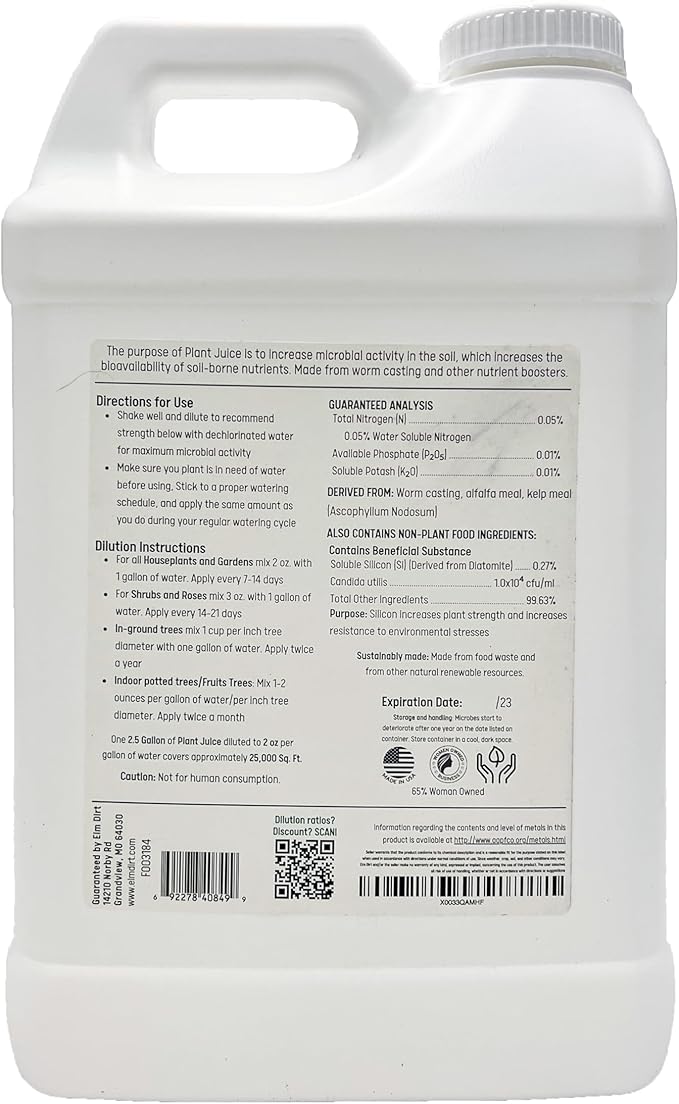 Elm Dirt Organic Fertilizer for All Plants - Liquid Plant Food Indoor &amp Outdoor 2.5 Gallon