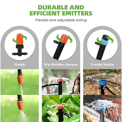 240FT Drip Irrigation System Kit for Garden Watering System with Adjustable Nozzles 1/2 &amp 1/4 inch Tubing Hose DIY Automatic Mist Cooling for Outdoor Lawn Patio Greenhouse Flower Beds Lawn Gr
