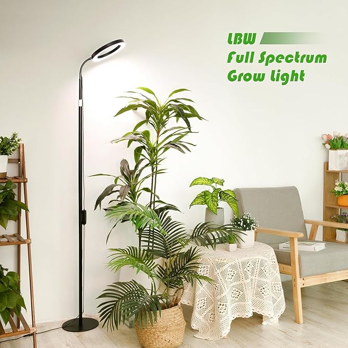 LBW Grow Lights for Indoor Plants with Stand Full Spectrum Floor Plant Lights for Indoor Growing 108 LEDs Standing Plant Lamp 4/8/12H Auto Timer 6 Brightness68inchs Height Adjustable7.8 Diameter