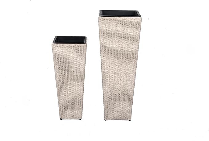 Outdoor PE Wicker Flower Pots 2 Pcs Set Beige