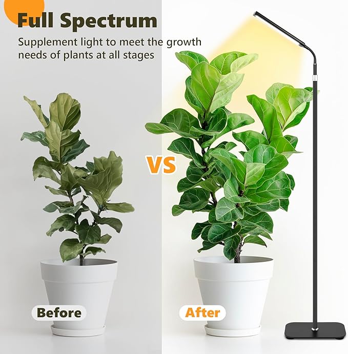Grow Lights for Indoor Plants Full Spectrum with High Aluminum Stand31.5-63in Height AdjustablecAuto Timer Flexible Gooseneck10-Level Dimmable Floor Lamp for Small Tall Large Plant Growth
