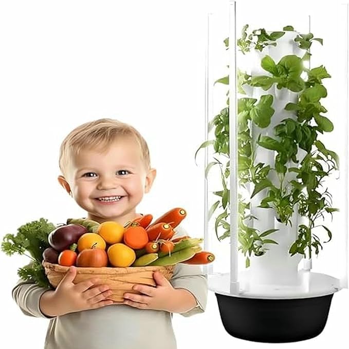 Vertical Hydroponics Tower System - Smart Indoor Garden Kit for Herbs Fruits &amp Vegetables 9-Layer Hydroponic Growing Tower-