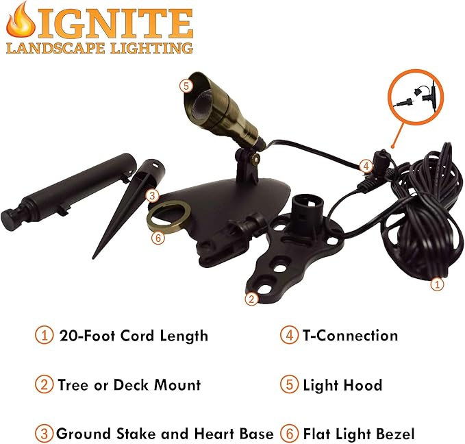 Ignite Landscape Lighting 3-Watt Brass LED Spotlight for Landscape Lighting Ponds and Water Features - 3WSPOT
