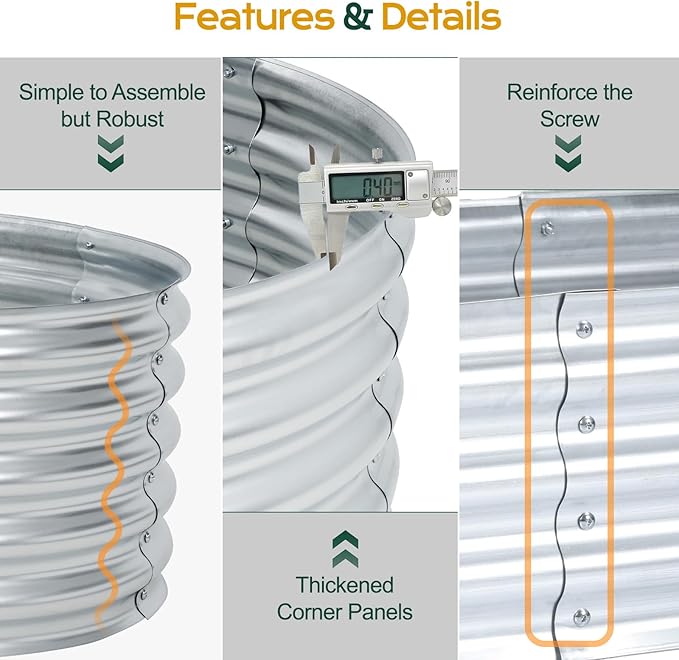 Aoodor Galvanized Raised Garden Bed Kit 5.3 x 2.6 x 1.4 Ft Oval Planter Box for Vegetables Flowers and Herbs Outdoor Use Silver