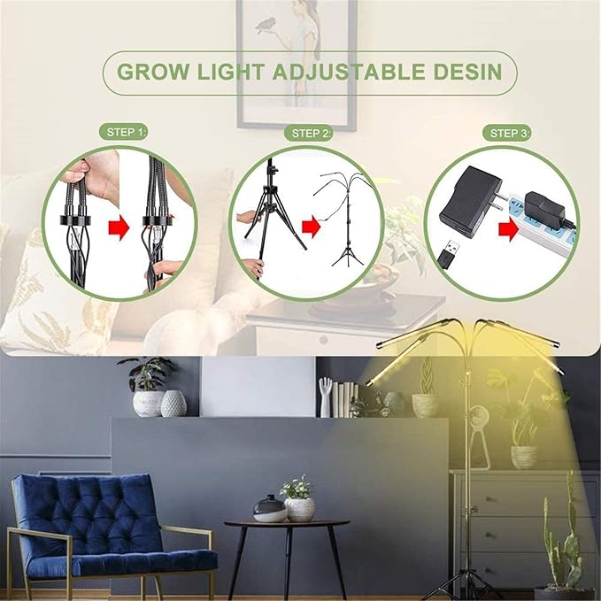 80W LED Full Spectrum Grow Lamps with Tripod Dimmable 9 Level Brightness Greenhouse Flower Adjustable Floor Plant Growing Lights with Timer Remote Control
