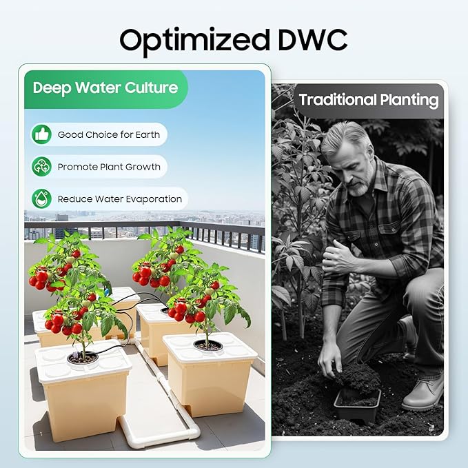 DWC Hydroponics Grow System2.91 Gallon Deep Water Culture Recirculating Drip Garden System for Indoor Living Room Outdoor Gardening