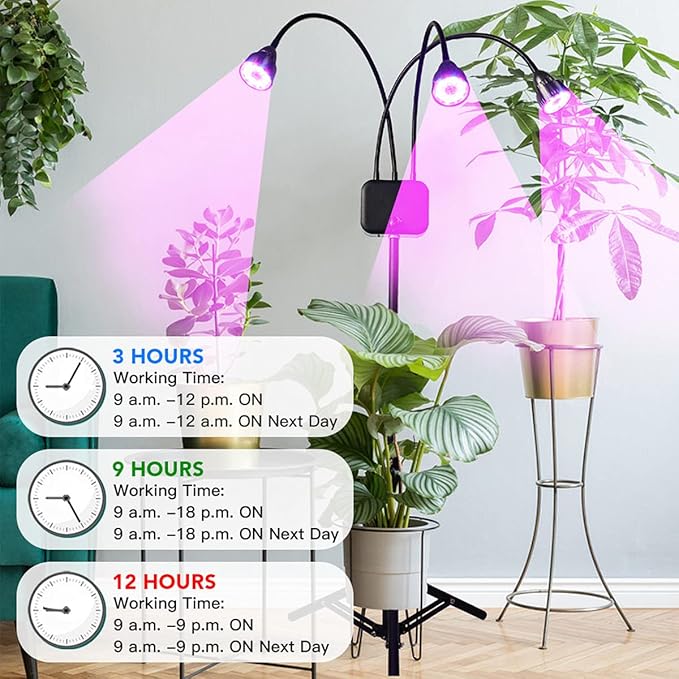 Plant Grow Light with Stand Full Spectrum 60W LED Floor Plant Lamp for Indoor Plants GrowingHeight Adjustable Plant Lamp Timer 3/9/12H